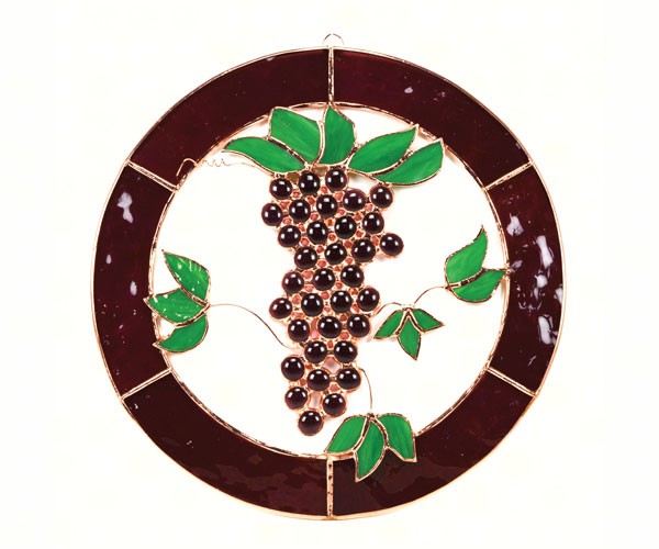 Stained Glass Large Grapes n Vines Circle Window Panel