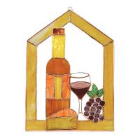 Stained Glass Small Wine with Cheese and grapes Scene Steeple Window Panel-GE134