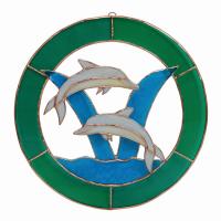 Stained Glass Large Dolphin Circle Window Panel-GE201