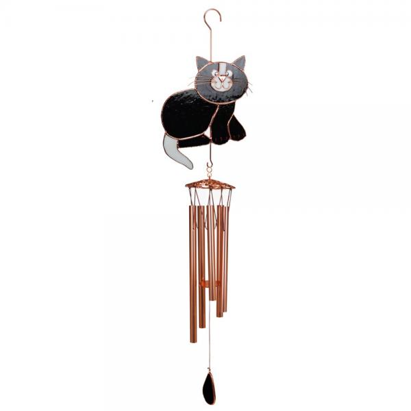 Stained Glass Black Cat Large Wind Chime