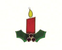 Stained Glass Red Candle with Holly Suncatcher-GE244
