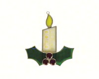 Stained Glass White Candle with Holly Suncatcher-GE245