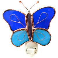 Stained Glass Dark & Light Blue Butterfly Nightlight-GE255
