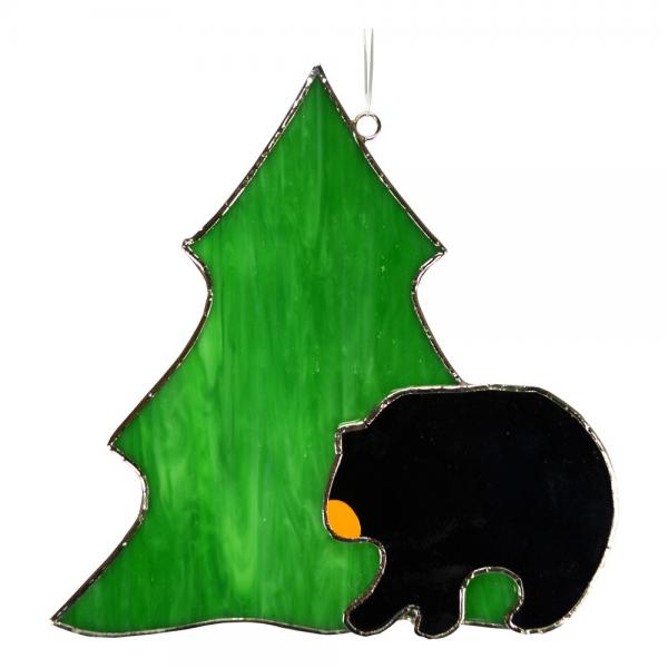 Stained Glass Black Bear with Tree Suncatcher