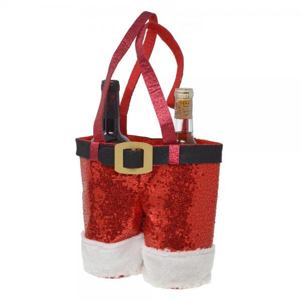 Red Glitter Wine Santa Pants for 750ml Bottles