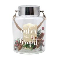 All is Calm 8 inch Canister with Wreath and LED Candle-GE3055