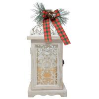 14 inch White Wood LED Snowflake Lantern-GE3063