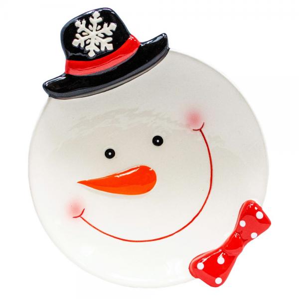 Snowman Ceramic Christmas Cookie Plate