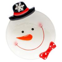 Snowman Ceramic Christmas Cookie Plate-GE3069