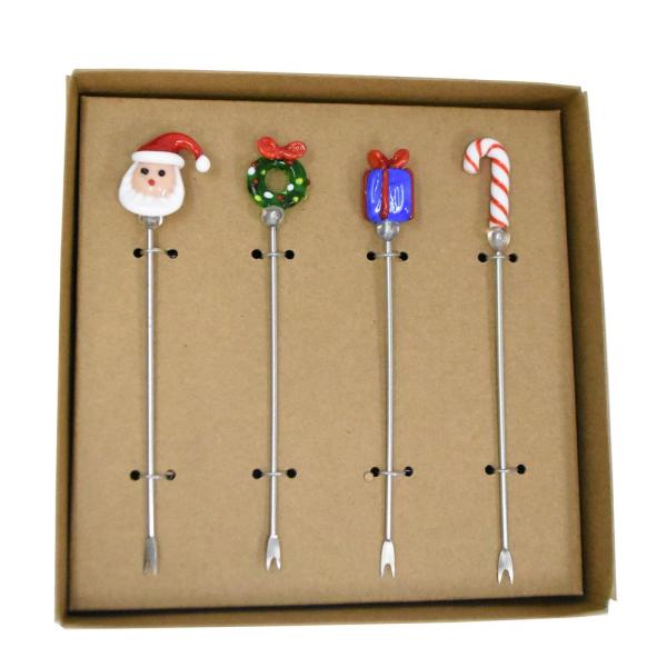 Christmas Picks 4 pc Set - Santa, Wreath, Gift, Candycane