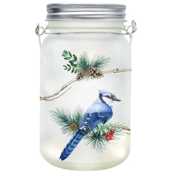 LED Birds on Bough Glass Mason Jar