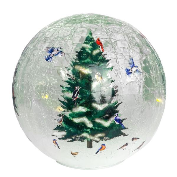 Birds on a Tree LED Crackle Glass 6 inch Globe