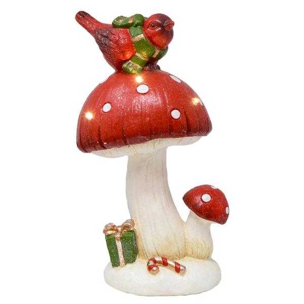 Cardinal on Toadstool LED Door Greeter