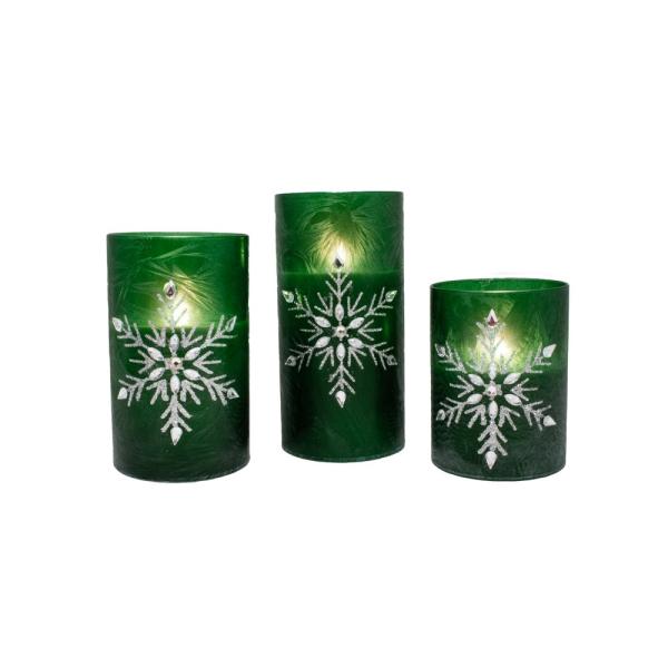 Green LED Snowflake Pillar Set Green LED Snowflake Pillar Set