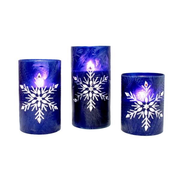 Navy LED Snowflake Pillar Set Navy LED Snowflake Pillar Set