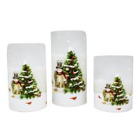 Frosted Glass Snowman 3pc LED Candle Set-GE3115