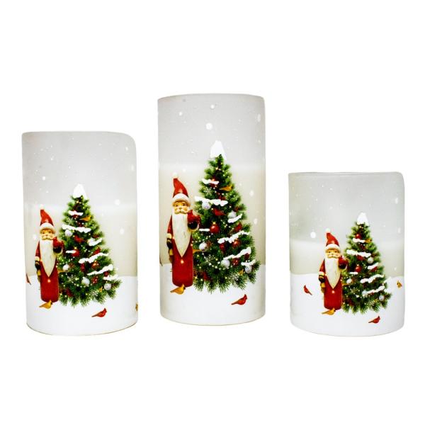 Frosted Glass Santa 3pc LED Candle Set Frosted Glass Santa 3pc LED Candle Set