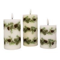 Pine Greener 3pc Wax LED Candle Set-GE3117