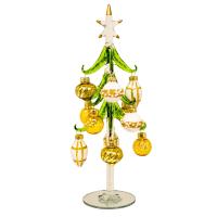 Green Glass Tree 10 inch with Gold and White Ornaments-GE3122
