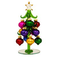 Green Glass Tree 6 inch with Swirled Ornaments-GE3124