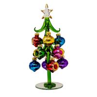 Green Glass Tree 8 inch with Vintage Teardrop Ornaments-GE3125
