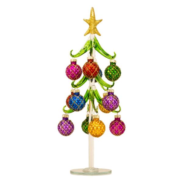 Glass Tree 12 inch with Quilted Ornaments Glass Tree 12 inch with Quilted Ornaments