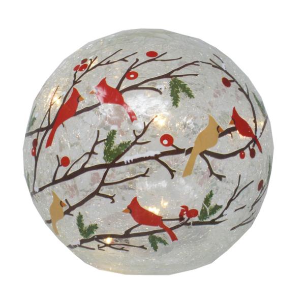 Cardinals on Boughs LED Crackle Glass 6 inch Globe Cardinals on Boughs LED Crackle Glass 6 inch Globe