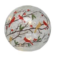 Cardinals on Boughs LED Crackle Glass 6 inch Globe-GE3128