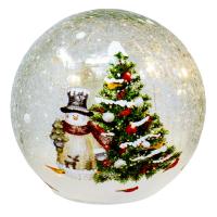 Snowman with Cardinals LED Crackle Glass 6 inch Globe-GE3131