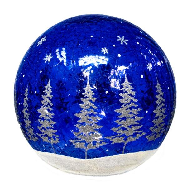 Blue Globe Silver Trees LED Crackle Glass 6 inch Globe Blue Globe Silver Trees LED Crackle Glass 6 inch Globe