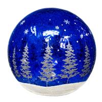 Blue Globe Silver Trees LED Crackle Glass 6 inch Globe-GE3132