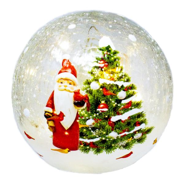 Santa with Cardinals LED Crackle Glass 6 inch Globe Santa with Cardinals LED Crackle Glass 6 inch Globe
