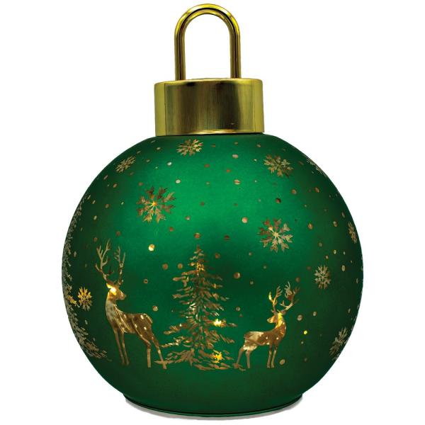 Green Reindeer LED Ornament Globe