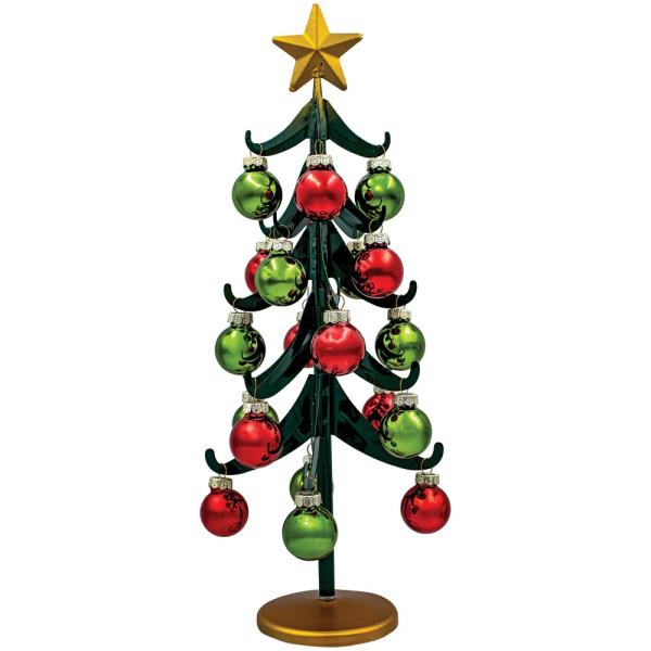 12-Inch Metal Christmas Tree with Red and Green Ornaments