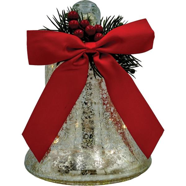 6.5-Inch LED Silver Bell with Red Bow