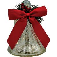 6.5-Inch LED Silver Bell with Red Bow-GE3161