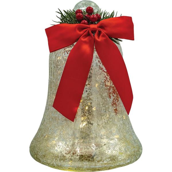 9-Inch LED Silver Bell with Red Bow