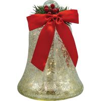 9-Inch LED Silver Bell with Red Bow-GE3162