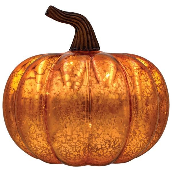5.5 inch Amber Textured Glass LED Pumpkin