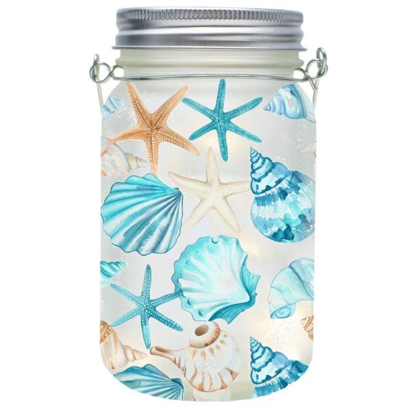 Blue Shells LED Glass Mason Jar