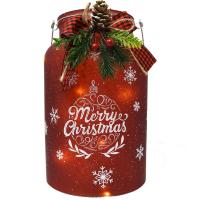 10in Red Glass Canister with LED String Lights-GE445