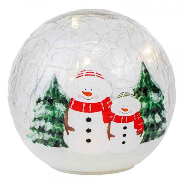 Cozy Snowman Crackle Glass 6 inch Globe