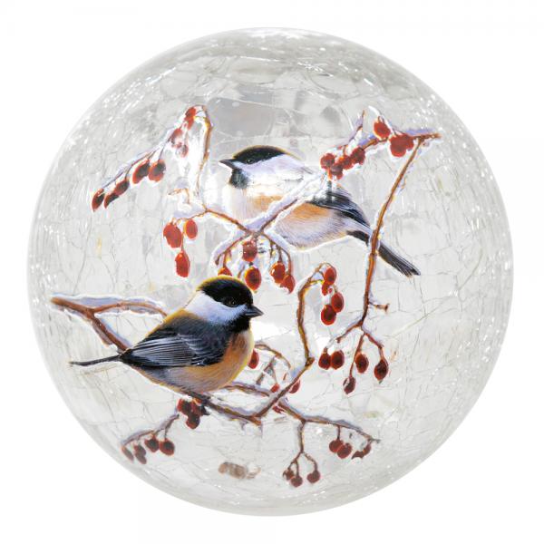 Chickadees Crackle Glass 6 inch Globe