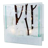 Snowy Cabin Small LED Glass Box with Timer-GE516