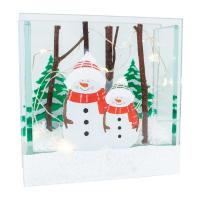 Cozy Snowmen Small LED Glass Box with Timer-GE518