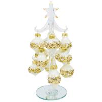 Clear Glass Tree 8 inch with Cream Ornaments-GE524