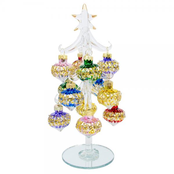 Clear Glass Tree 8 inch with Teardrop Ornaments
