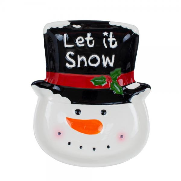 Top Hat Snowman Let it Snow 10 Inch Cookie Plate