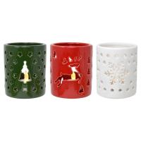 3 Piece Set Holiday Ceramic Candle Holders with LED Tea Lights-GE564