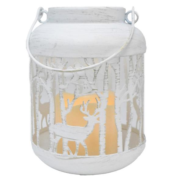 White Woodland LED Lantern with Timer